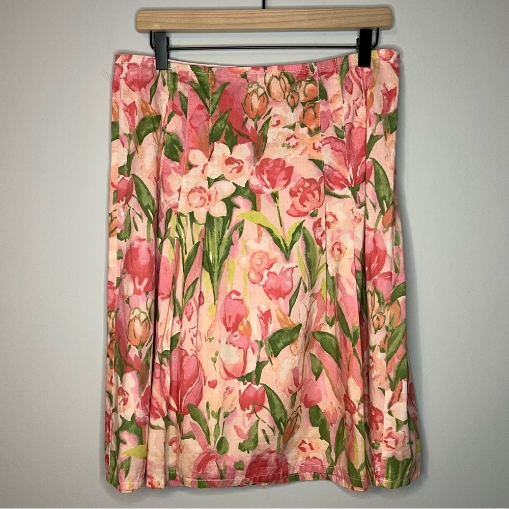 Women’s Tommy Hilfiger pink floral pleated a line knee length skirt size 6